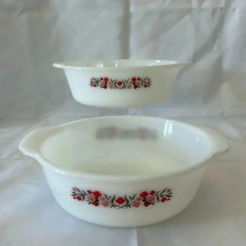 Vintage Fire King Primrose Casserole Dishes 2 QT 1.5 QT Bakeware Set of 2 Dishes